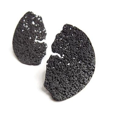 Oxidized Silver Textured Earrings, Unusual Black Earrings