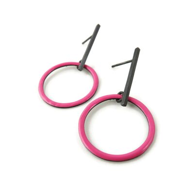 Pendientes de aros de esmalte rosa, joyería esmaltada