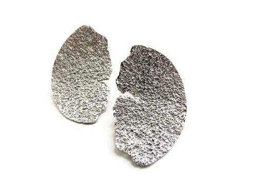 Satin Silver Textured Earrings, Unique Textured Earrings