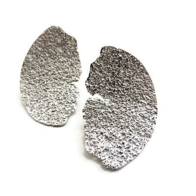 Satin Silver Textured Earrings, Unique Textured Earrings
