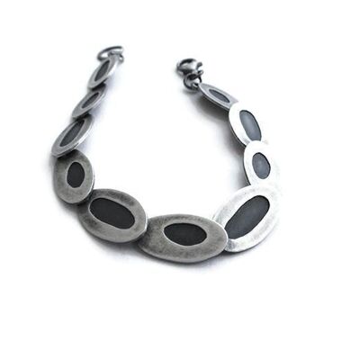 Two Shades of Silver Link Bracelet, Contemporary Jewelry