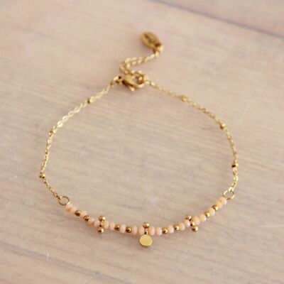 Fine stainless steel bracelet with facets and beads - nude/gold