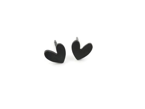 Tiny Hearts Black Silver Stud Earrings