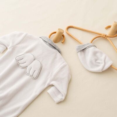 Velour Angel Wings Sleepsuit and Hat Set