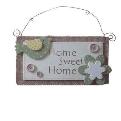 Appendino in legno con uccellini e moto HOME SWEET HOME 21x12cm