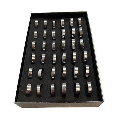 Display Case with 36 Rings, Assorted Sizes, Hematite
