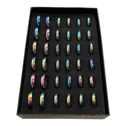 Display Case with 36 Rings, Assorted Sizes, Aura Hematite