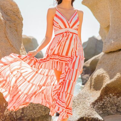 Long striped dress with thin straps
