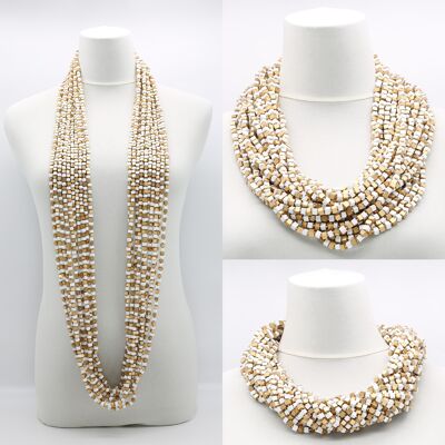 SIGUIENTE Collar Pashmina - Mosaico -Oro / Blanco- 10 Hebras