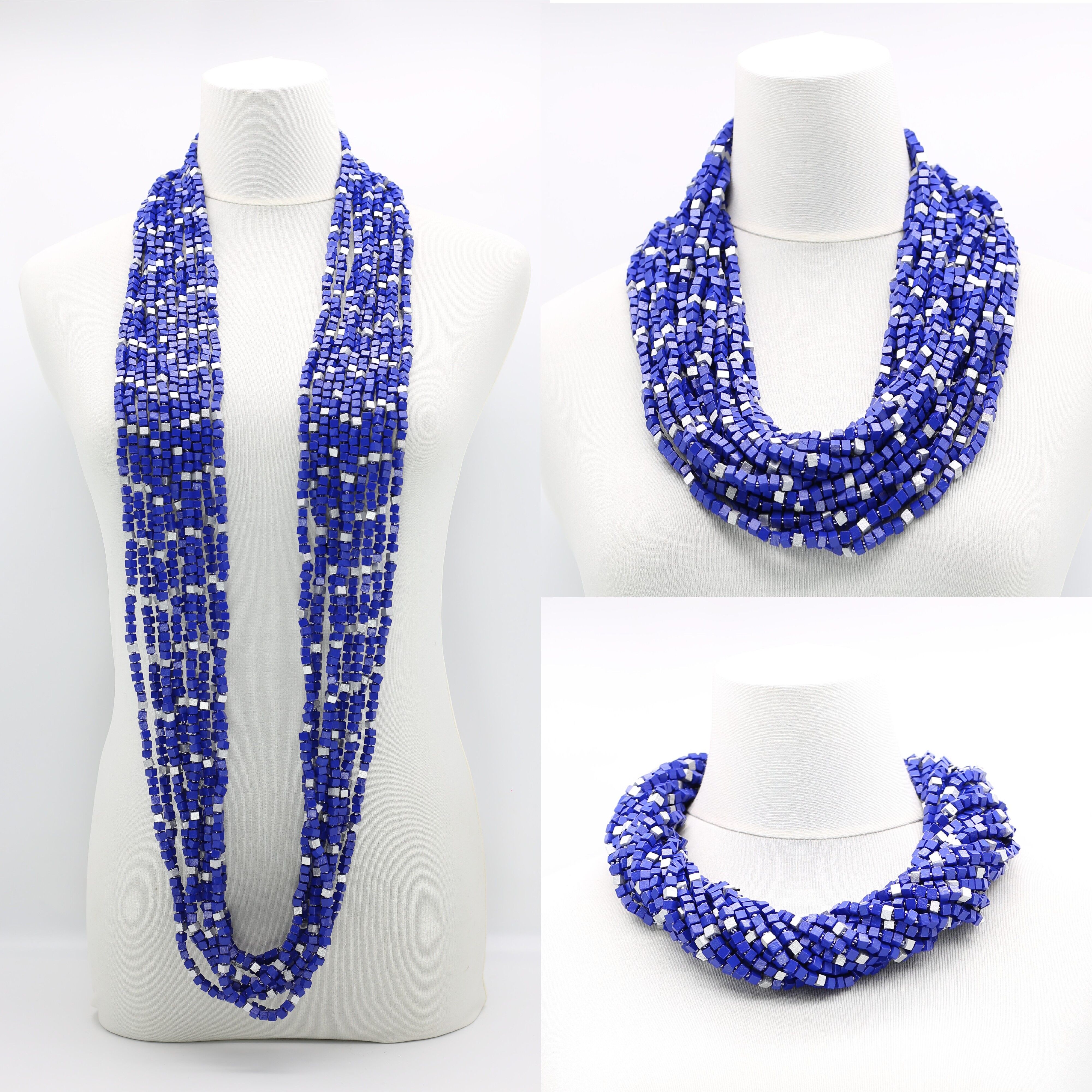 SUCCESSIVO Collane Pashmina - Block Mosaic - New Royal Blue/Argento