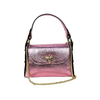 Women's Metallic Leather Compact Bag with Studs and Bee