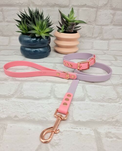Waterproof BioThane© Two-Coloured Dog Collar & Dog Lead Set - Lilac & Baby Pink
