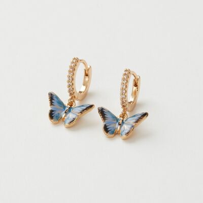 Emaille Blaue Schmetterling Huggie Ohrringe