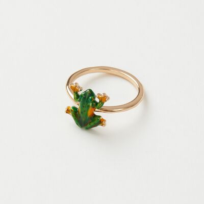 FABLE Emaille-Ring mit grünem Frosch – M