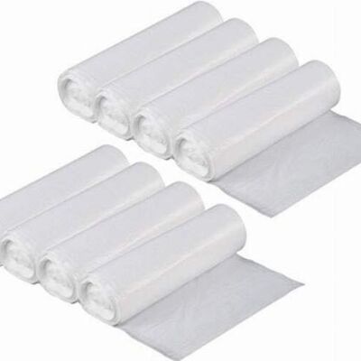 Lot of 200 Bin Bags Large Capacity 110L - Tie Closure, Ultra Resistant, Leak-Proof, Transparent - 8 Rolls of 25 Bags