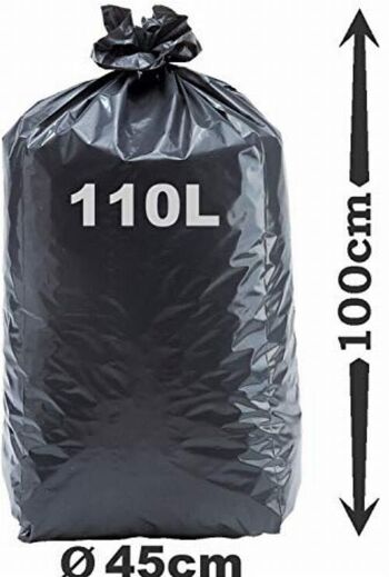 Pack Avantage de 100 Sacs Poubelle 110L Ultra Résistants - Fermeture Sécurisée, Anti-Fuites, Noir Opaque - 5x20 Sacs pour Grande Capacité 2