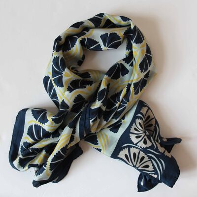 Navy Cornflower Silk Square