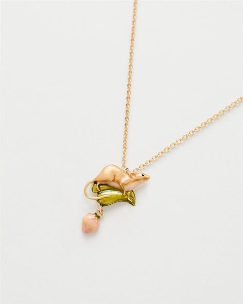 Fable Rose Bud and Mouse Necklace