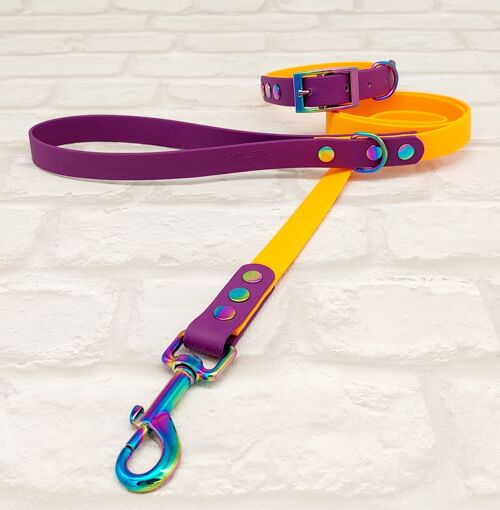 Waterproof BioThane© Two-Coloured Dog Collar & Dog Lead Set - Peach & Warm Purple