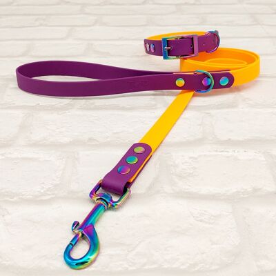 Waterproof BioThane© Two-Coloured Dog Collar & Dog Lead Set - Peach & Warm Purple