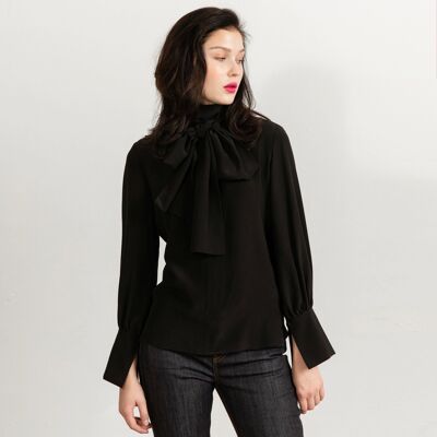 Bow tie Blouse silk crepe (black)