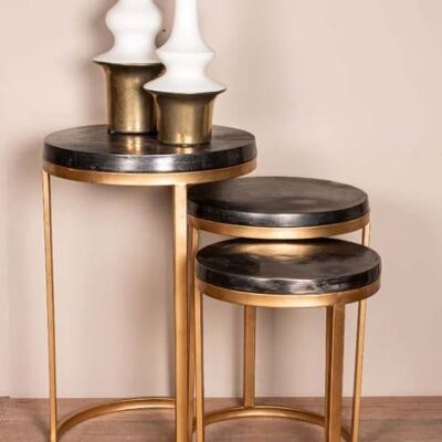 Black/gold PTMD Tysha set of 3 side tables