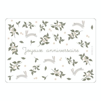 Carte anniversaire "lapins fleuris"