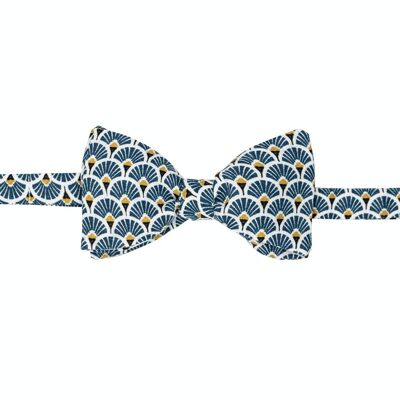 Blue feathered bow tie
