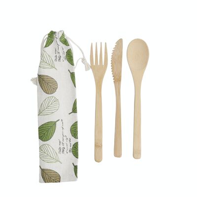 Natural Elements Reusable Bamboo Cutlery Set in Fabric Pouch