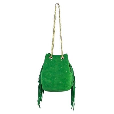 Woman Leather Bag with Side Fringes and Studs. sales