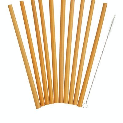 Natural Elements Reusable Straws, 10 Piece Bamboo Straw Set with Cleaning Brush, 19cm