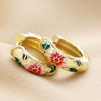 Pendientes Aro Cloisonné Rosa en Oro