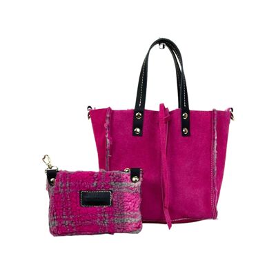 Bolso Reversible Tercipelo y Piel serraje con Neceser Extra