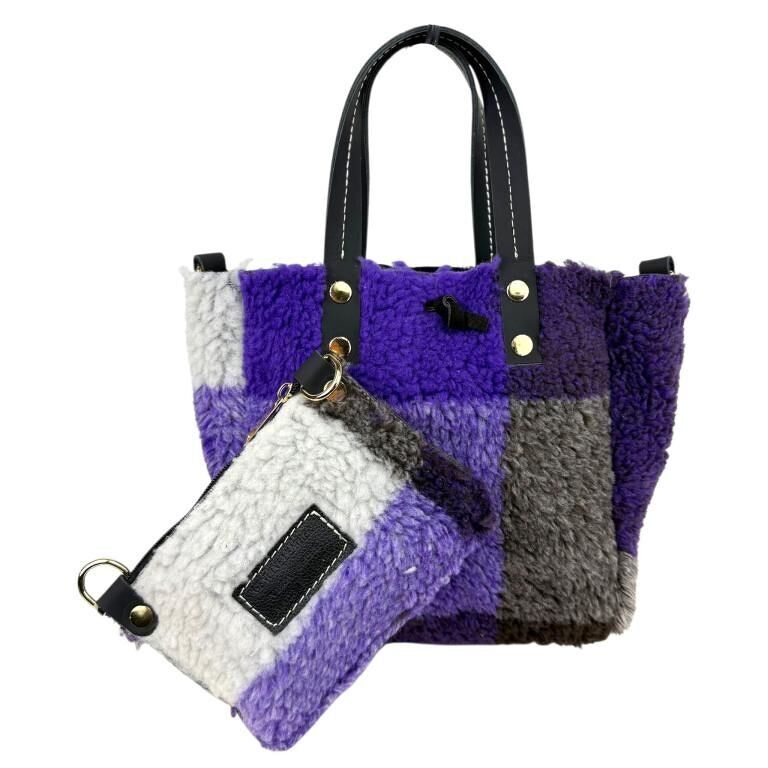 Reversible Velvet and Split Leather Bag with Extra Toiletry Bag