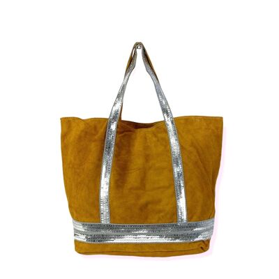 Bolso Shopper Piel con Serraje y Efecto Brillo. Black Friday