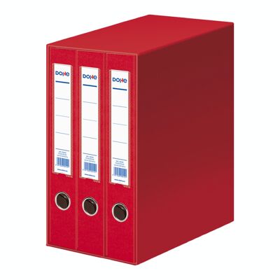 Archicolor module with 3 red folio size filing cabinets