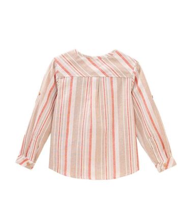 Chemise rayée manches longues garçon dans les tons corail, beige et blanc 2