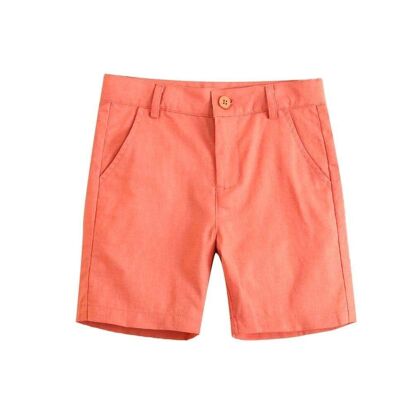 Boy's solid coral Bermuda shorts with adjustable waist