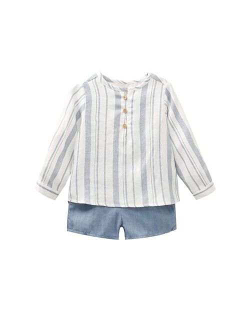 Conjunto de bebé niño con camisa de rayas y bermuda liso