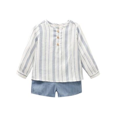 Baby boy set with striped shirt and plain bermuda shorts