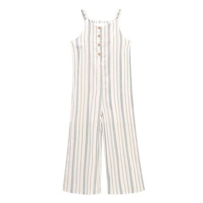 Girl's long striped jumpsuit with straps