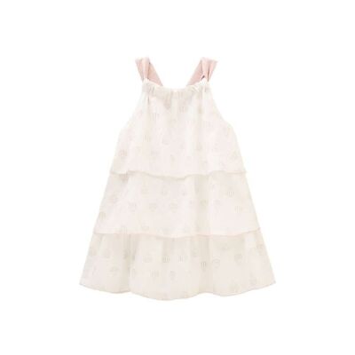 Girl's dress with white ruffles and pink balloon print