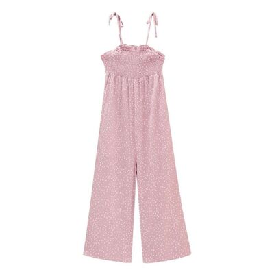 Girl's long jumpsuit printed with honeycomb