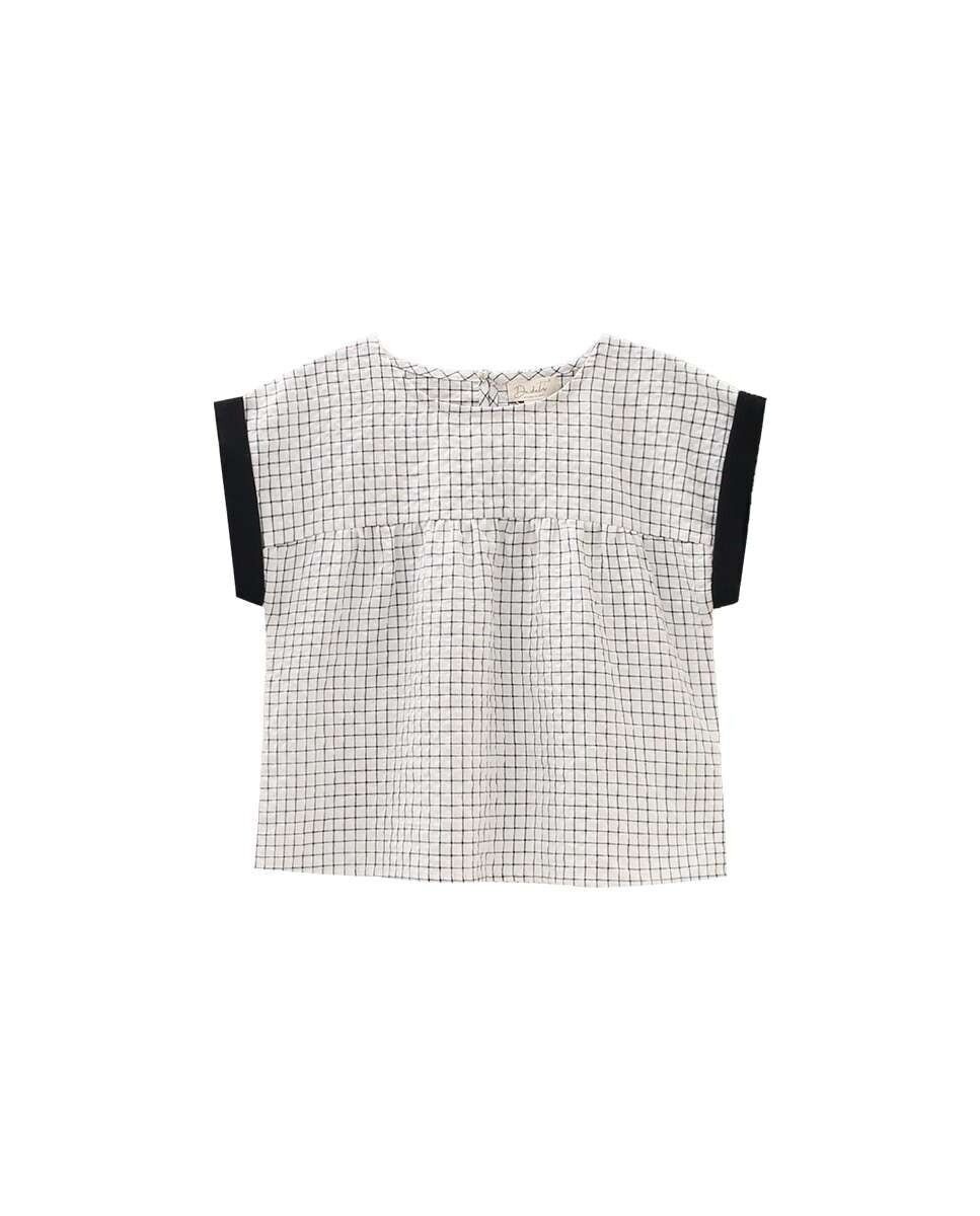 Karierte Mädchenbluse mit farblich abgesetzten Ärmelabschlüssen