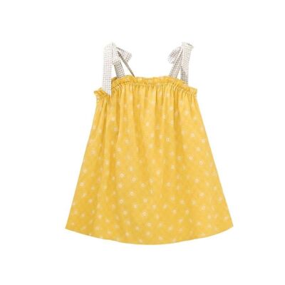 Girl's dress with sun print and contrasting straps