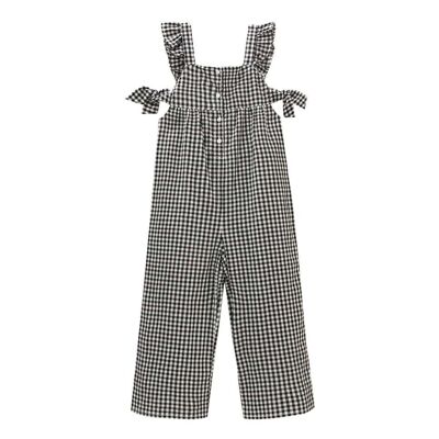 Girl's long vichy dungarees with ruffles
