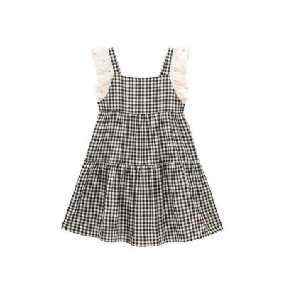 Girl's gingham check dress with contrasting ruffles