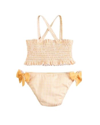 Bikini fille carreaux vichy avec nœuds décoratifs 2