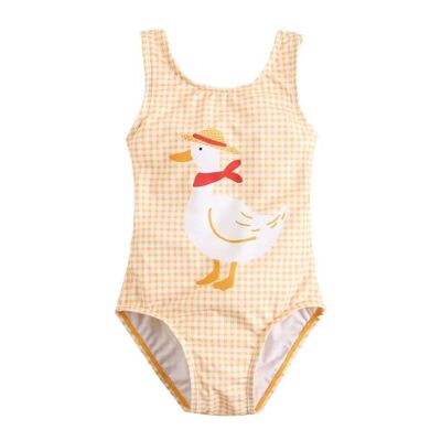 Girl's gingham swimsuit with front drawing