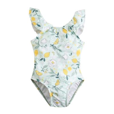 Maillot de bain fille avec imprimé tasse et citron et nœud dans le dos